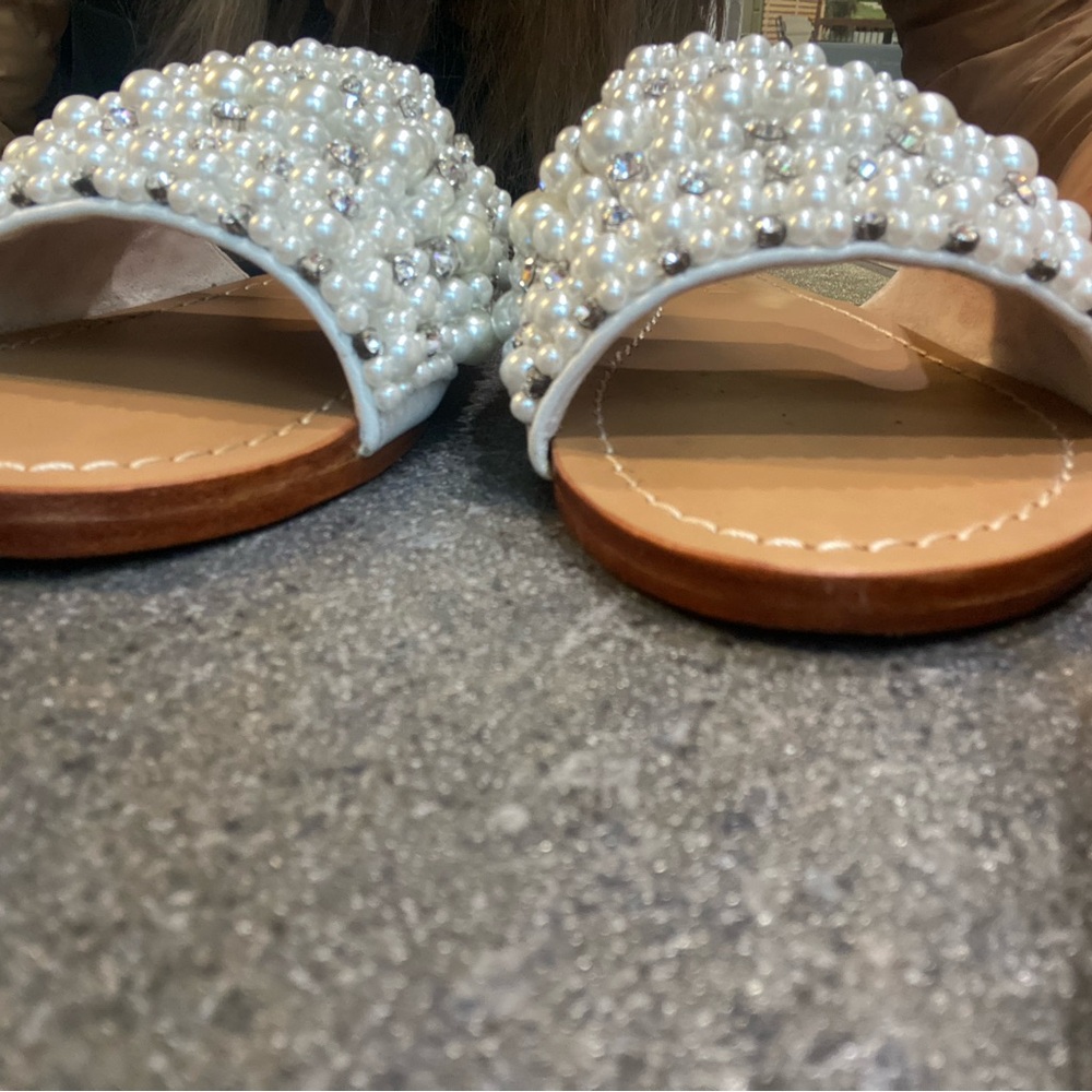 Mystique boutique Pearl and Diamond Embellishment slide on sandals, bridal shoes - Picture 6 of 7